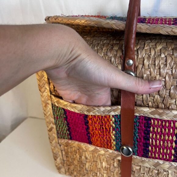 Tote Market Arm Bag Purse Large Woven Colorful Raffia Straw Beach Picnic Boho - Picture 6 of 12